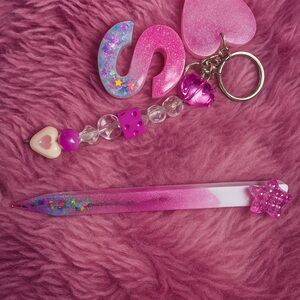 Pink Glitter Key & Card Holder